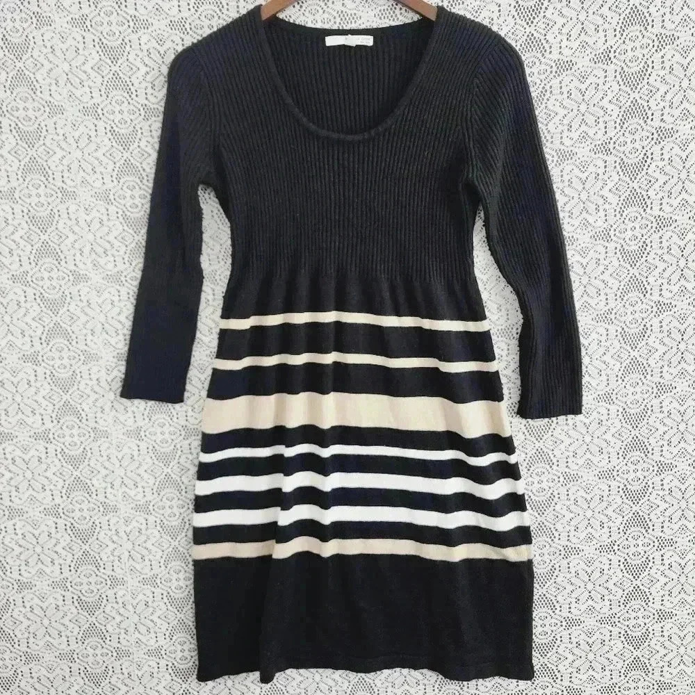 Studio one New york Scoop Neck Long Sleeve Striped  Sweater Dress L